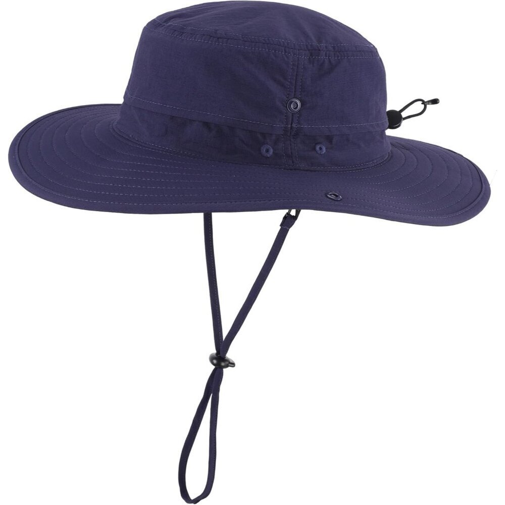 Unisex Navy 100% Nylon Wide Brim Boonie with Chin Strap Classic Cowboy Hat